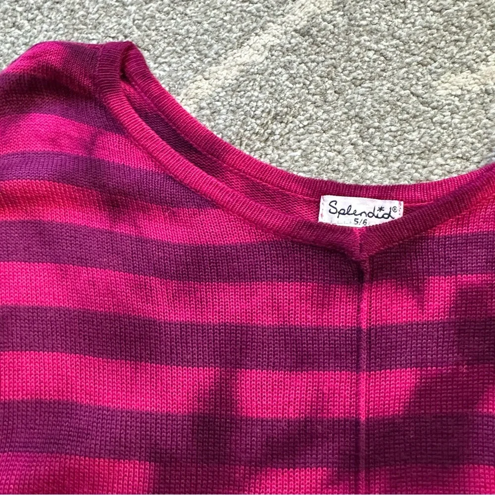 Splendid Hot Pink Striped Short Sleeve Knit Top Girls 5/6 - Picture 2 of 5